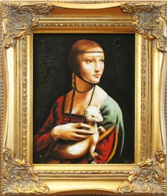 Leonardo da Vinci-Dame mit Hermelin- 34x30cm Ölgemälde handgemalt Golden Rahmen 39.90€ wys.0euro