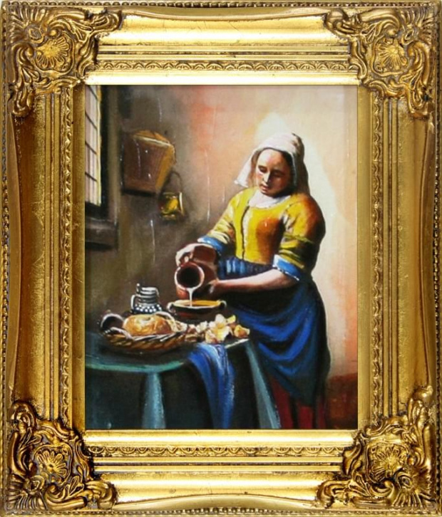 Jan Vermeer 34x30cm Ölgemälde handgemalt Rahmen