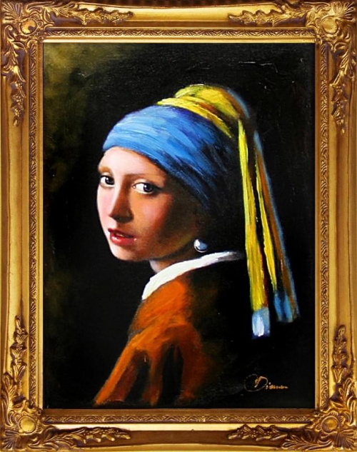 Jan Vermeer - Das Mädchen mit dem Perlenohrring - Große Meister-47x37cm Ölgemälde Handgemalt Leinwand Rahmen-Sygniert.cena 59,99 euro. wysylka 0 euro. malowany recznie