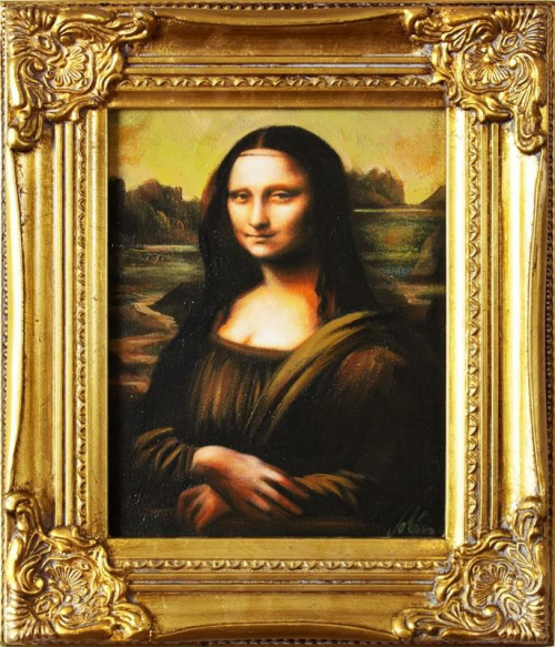 Leonardo da Vinci - Mona Lisa - Große Meister-34x30cm Ölgemälde Handgemalt Leinwand Rahmen-Sygniert.cena 39,99 euro. wysylka 0 euro. malowany recznie