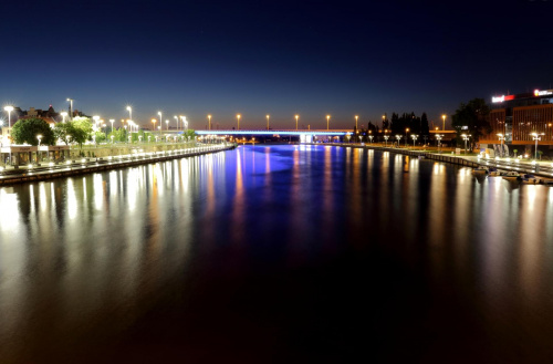 Nad Odrą #most #noc #Odra #oświetlenie #rzeka #Szczecin #światła #trasa #Zamkowa